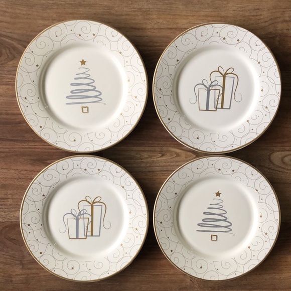Russ Berrie Snowlit Settings Whimsical Set Dessert Luncheon Christmas Plates - Picture 1 of 13